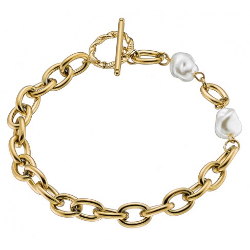 Βραχιόλι ατσάλινο 316L σε χρυσό με αλυσίδα και πέρλες