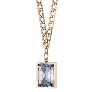 Κολιέ ατσάλι 316L σε ροζ χρώμα με λευκή πέτρα