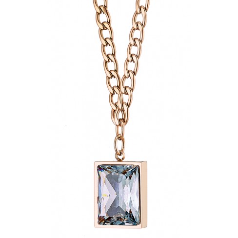 Κολιέ ατσάλι 316L σε ροζ χρώμα με λευκή πέτρα