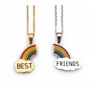 Κολιέ ουράνιο τόξο "BEST FRIENDS" σε χρυσό και ασημί χρώμα από Ανοξείδωτο Ατσάλι