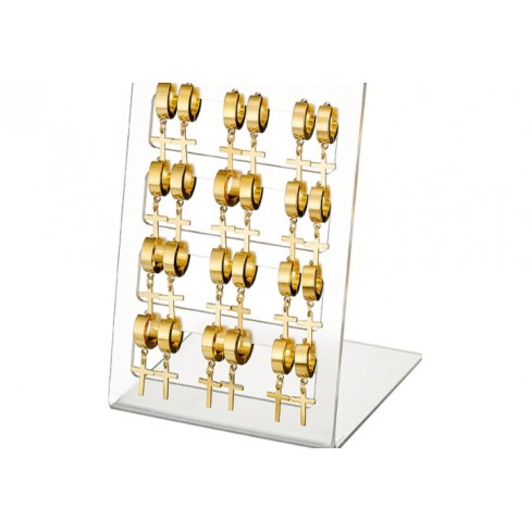 Σκουλαρίκια ατσάλινα κρικάκια με σταυρό σε χρυσό χρώμα 