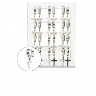 Σκουλαρίκια ατσάλινα κρικάκια  σε ασημί χρώμα με σταυρό