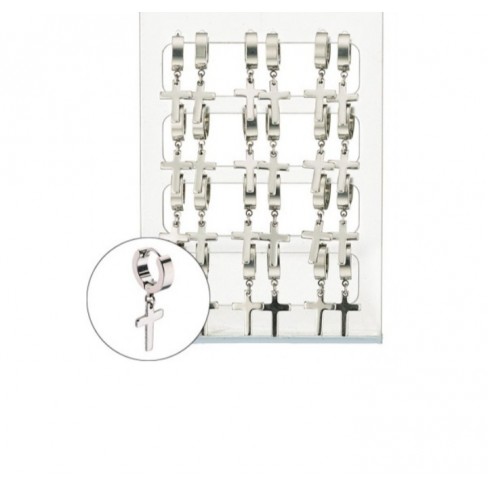 Σκουλαρίκια ατσάλινα κρικάκια  σε ασημί χρώμα με σταυρό