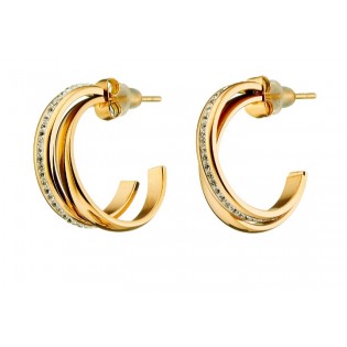 Σκουλαρίκια κρίκοι ατσάλινοι 316L σε χρυσό διπλοί με πέτρες Swarovski