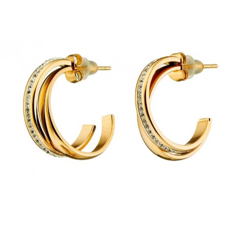 Σκουλαρίκια κρίκοι ατσάλινοι 316L σε χρυσό διπλοί με πέτρες Swarovski