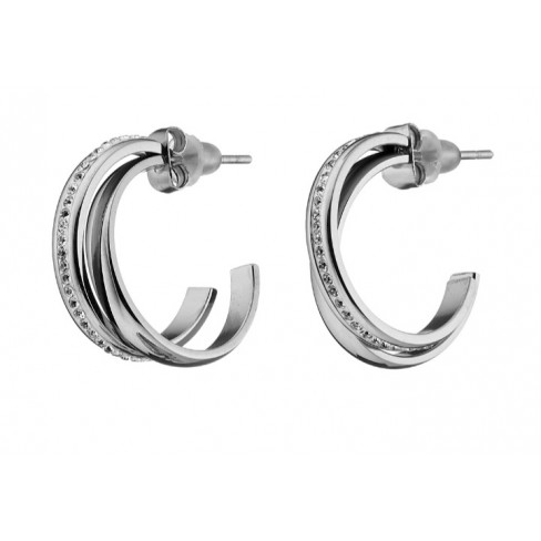 Σκουλαρίκια κρίκοι ατσάλινοι 316L σε ασημί διπλοί με πέτρες Swarovski