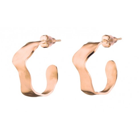 Σκουλαρίκι κρίκοι ατσάλινοι 316L σε ρόζ χρυσό κυματοειδείς ματ