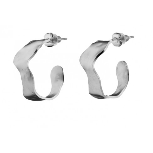 Σκουλαρίκια κρίκοι ατσάλινοι 316L σε ασημί κυματοειδείς ματ