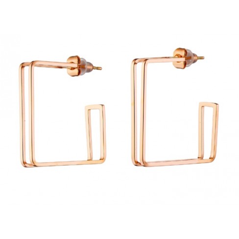 Σκουλαρίκια κρίκοι ατσάλινοι 316L σε ροζ χρυσό τετράγωνοι διπλοί