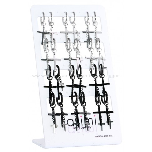 Κρίκος με σταυρό & αλυσίδα Surgical Steel 316L